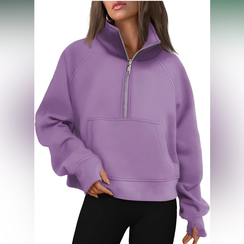 💜 Oversized Scuba Half Zip Funnel Neck Sweatshirt/Hoodie-NWT-Lilac Purple-XL💜